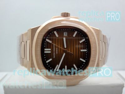 Replica Patek Philippe Mens Watch - Nautilus All Rose Gold Brown Dial